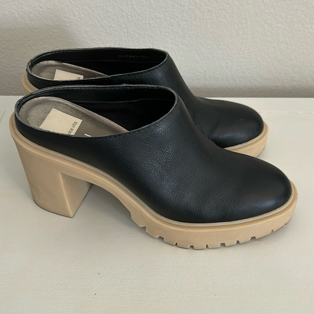 Dolce vita black leather mule heels, size 9.5